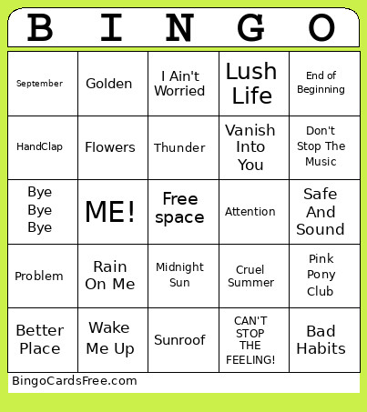 Song Bingo Card