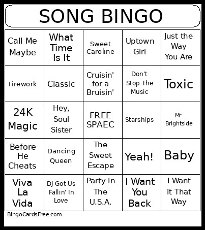 SONG Bingo Card