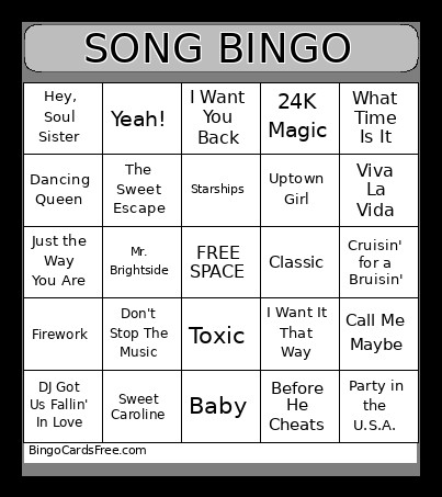 SONG Bingo Card