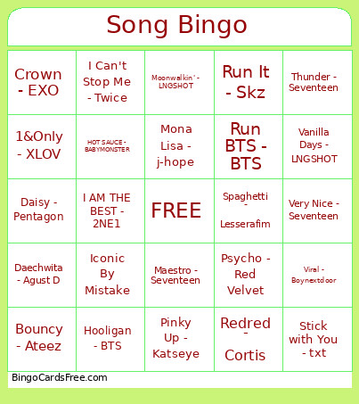 Song Bingo Card