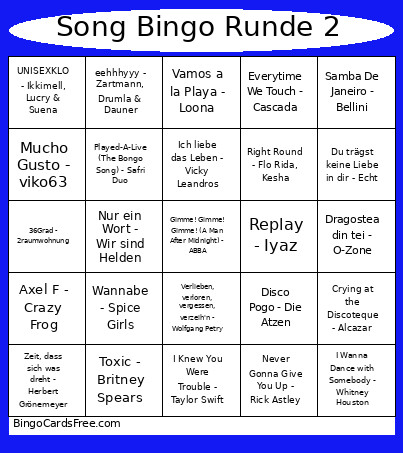 Song Defi # 2 Bingo Card