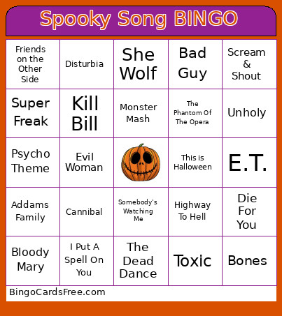 Song Halloween Bingo Card