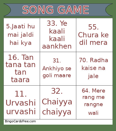 SONG GAME Bingo Card