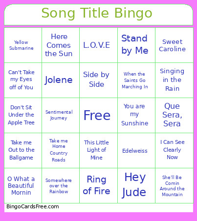 Song Title Bingo Card