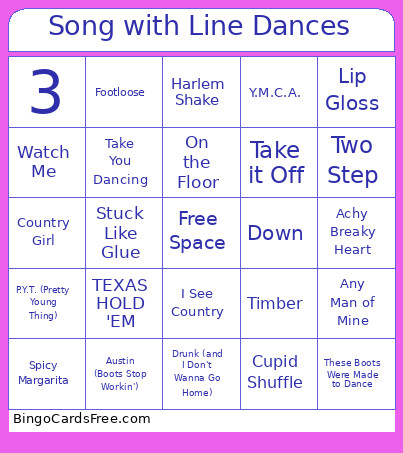 Song With Line Dances Bingo Card