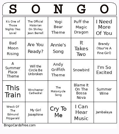 SONGO SS Bingo Card