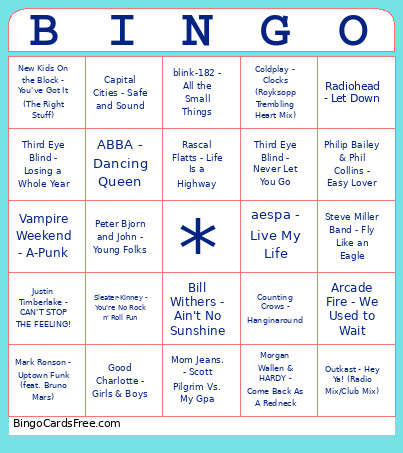 SONGS Bingo Card