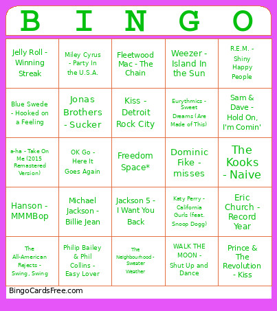 Songs Bingo Card