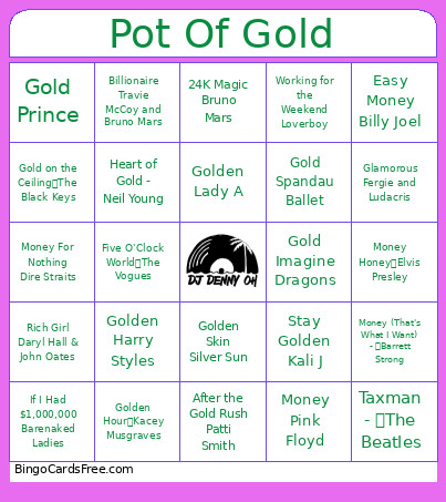 Songs About Money Bingo Card