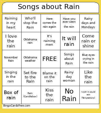 Songs About Rain Bingo Card
