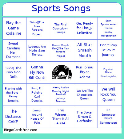Songs About Sports Bingo Card