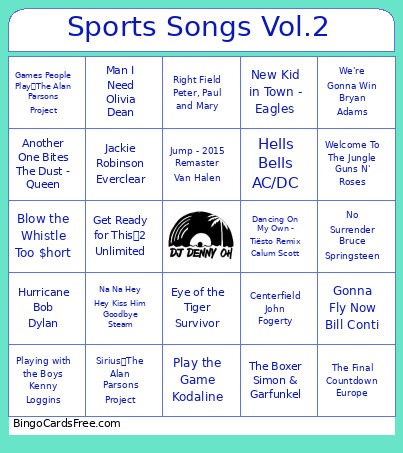 Songs About Sports Volume 2 Bingo Card