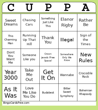 Songs By Brits Music Bingo Card