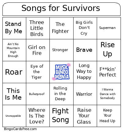 Songs For Survivors Bingo Card