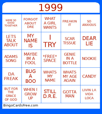 SONGS FROM 1999 Bingo Card