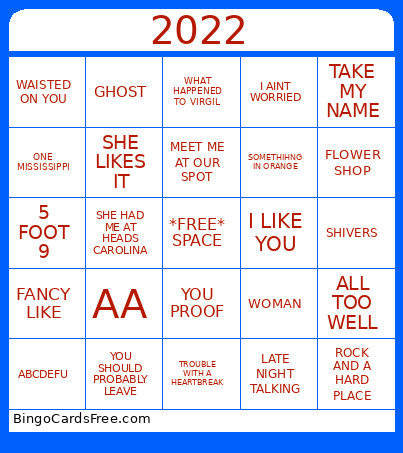 SONGS FROM 2022 Bingo Card