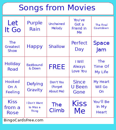 Songs From Movies Bingo Card