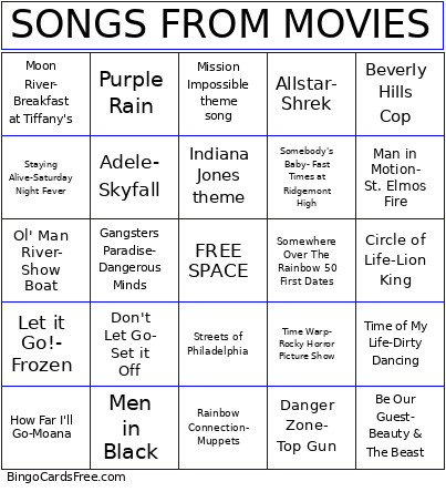 SONGS FROM MOVIES Bingo Card