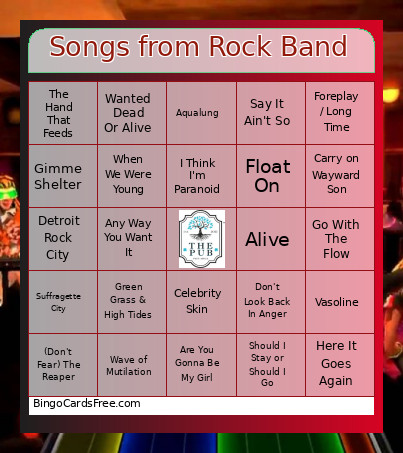 Songs From Rock Band Bingo Card