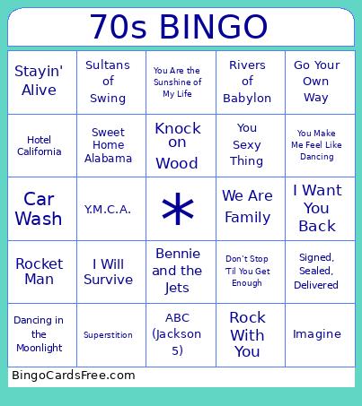 Songs From The 70s Bingo