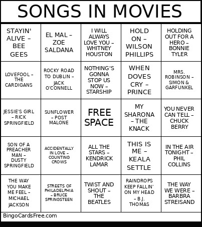 SONGS IN MOVIES Bingo Card