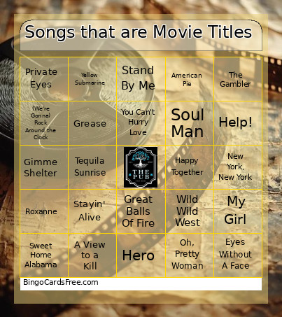 Songs That Are Movie Titles Bingo Card