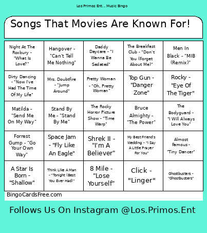Songs That Movies Are Known For! Bingo Card