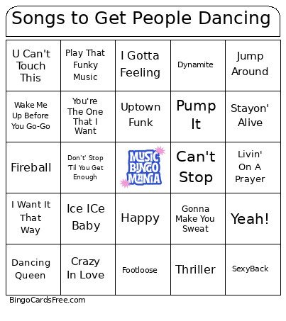 Songs To Get People Dancing Bingo Card