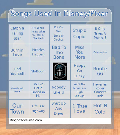 Songs Used In Disney/Pixar Bingo Card