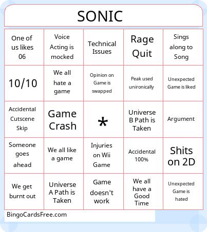 Sonic Bingo Cards Free Pdf Printable Game, Title: SONIC 