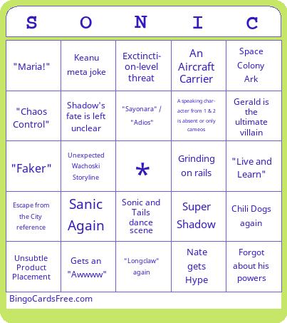 Sonic 3 Bingo Cards Free Pdf Printable Game, Title: SONIC