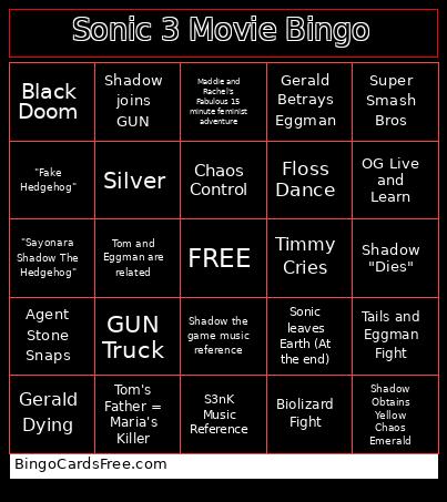 Sonic 3 Movie Bingo Card 3