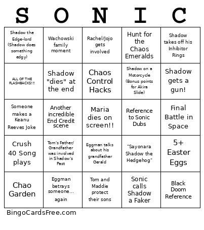 Sonic 3 Movie Bingo Card 2