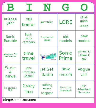 Sonic Game Awards Bingo Card
