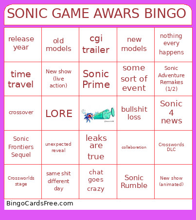 SONIC GAME AWARDS Bingo Card 2