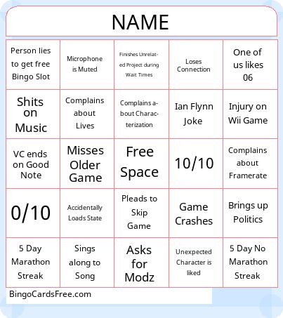 Sonic Marathon Bingo Cards Free Pdf Printable Game, Title: NAME