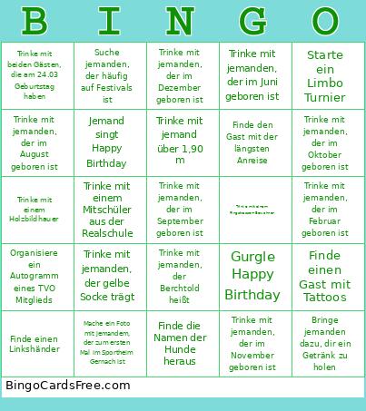 Sonjas 30. Geburtstag Bingo Card