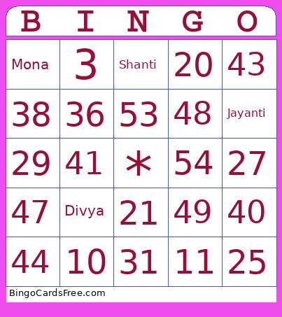Sonuji Bingo Card
