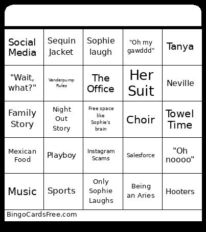 Sophie's Bingo Card