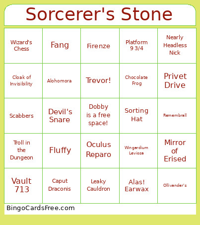 Sorcerer's Stone Bingo Card
