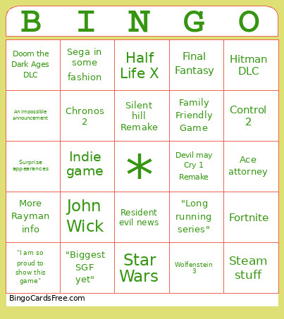 Sorrow’s 2026 SGF Bingo Card