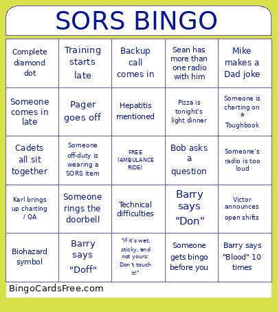 SORS Bingo Card