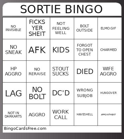 SORTIE Bingo Card