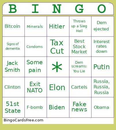 SOTU 2025 Bingo Cards Free Pdf Printable Game, Title: BINGO