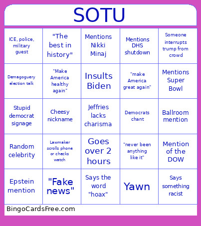 SOTU 2026 Bingo Card