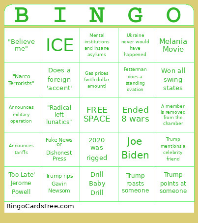 SOTU Bingo Card