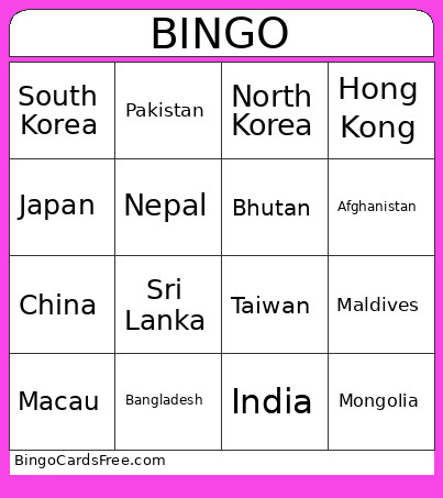 South Asia Sem 1 Cy3 Bingo Card