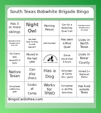South Texas Bobwhite Brigade Bingo