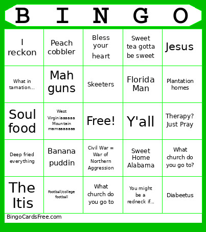 Southern Bingo Card