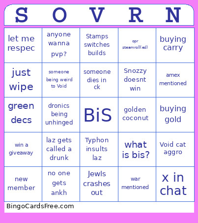 SOVRAN Company Bingo Card